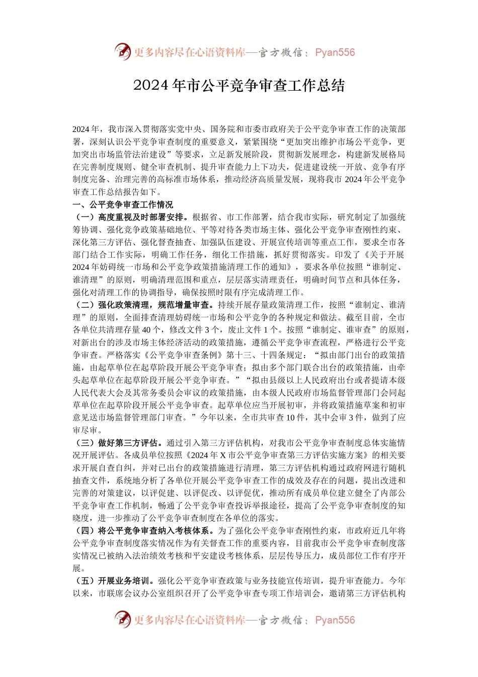 2024年市公平竞争审查工作总结.docx_第1页