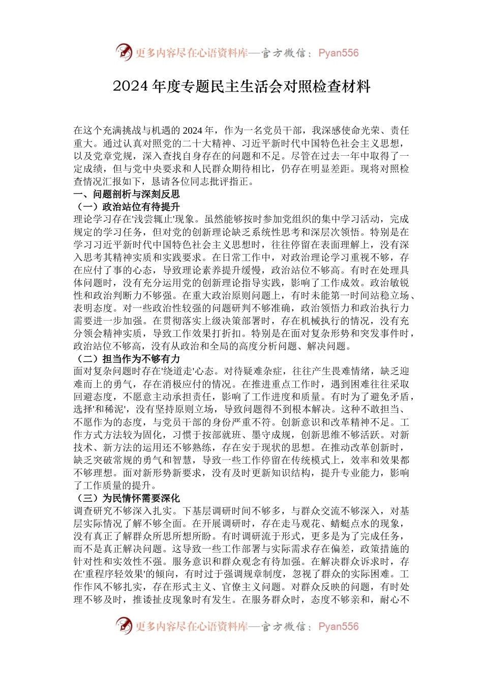 2024年度专题民主生活会对照检查材料.docx_第1页