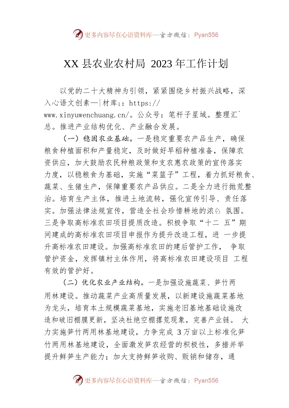 XX县农业农村局2023年工作计划.docx_第1页