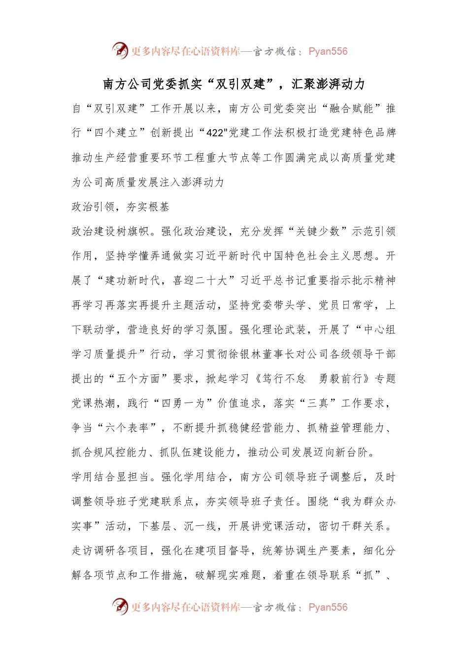 XX公司党委抓实“双引双建”，汇聚澎湃动力.docx_第1页