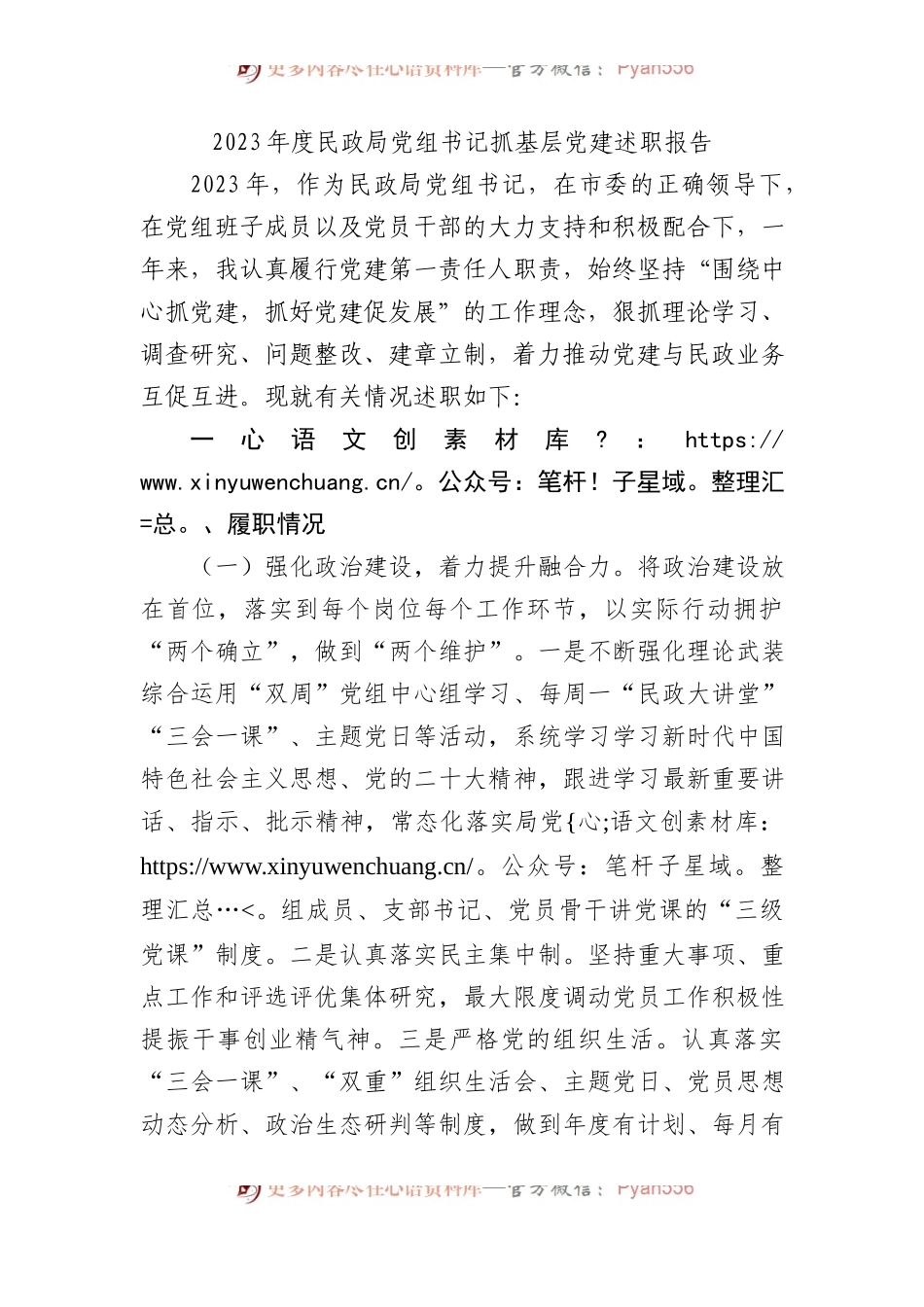 2023年度民政局党组书记抓基层党建述职报告.docx_第1页