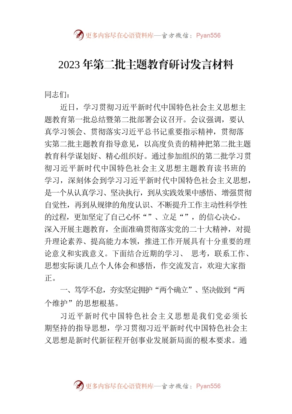 2023年第二批主题教育研讨发言材料-2.docx_第1页