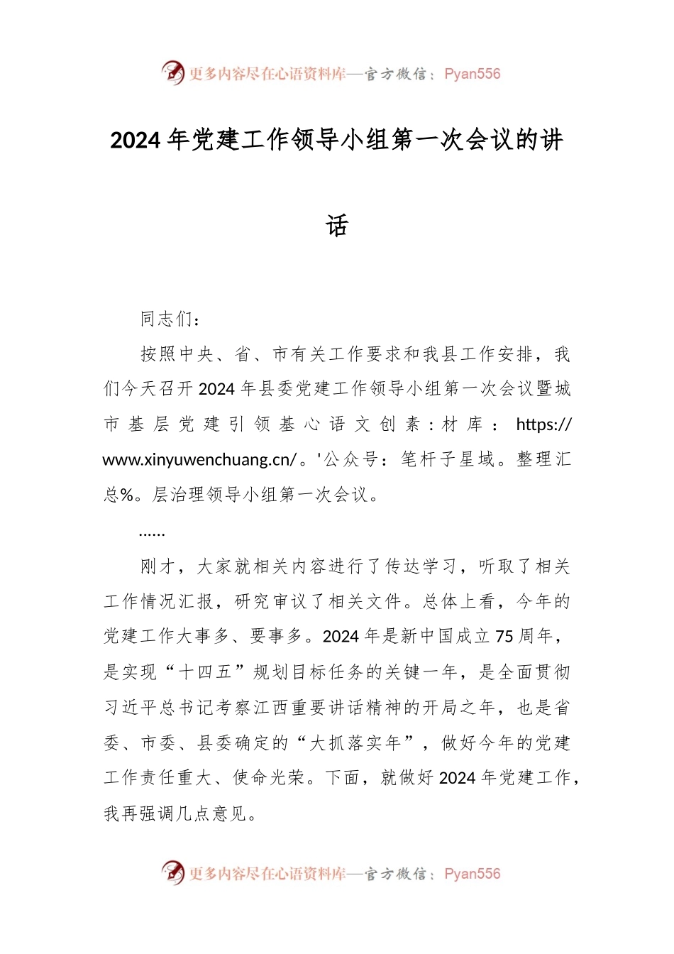 2024年党建工作领导小组第一次会议的讲话稿.docx_第1页