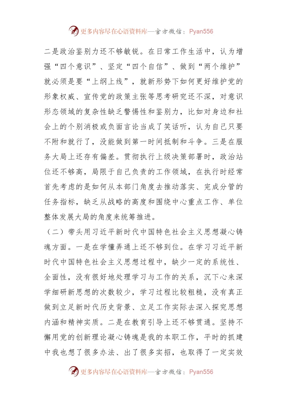 XX县级部门副职2022年度专题民主生活会对照检查材料.docx_第2页