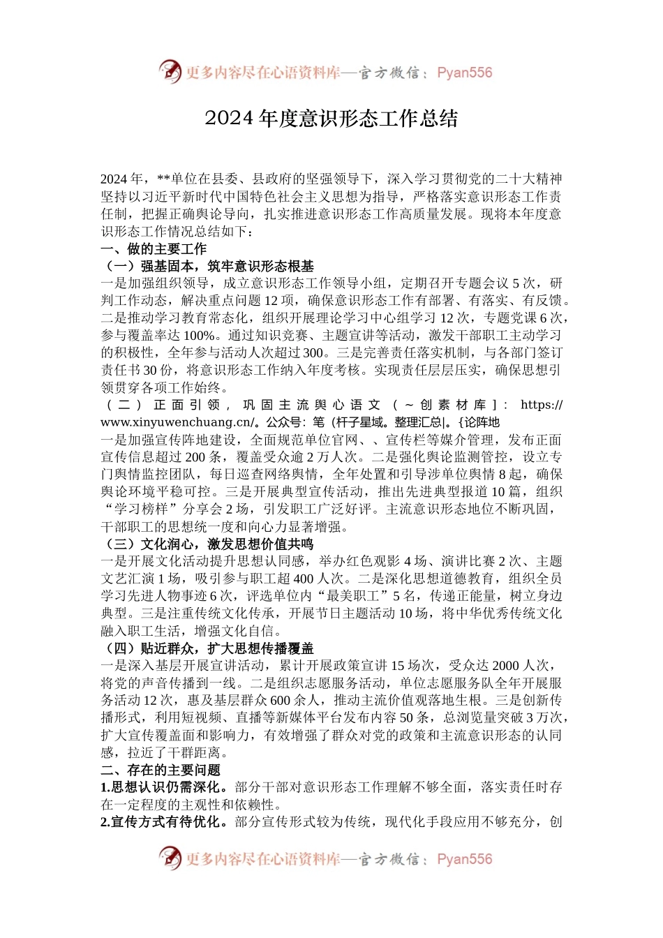 2024年度意识形态工作总结.docx_第1页