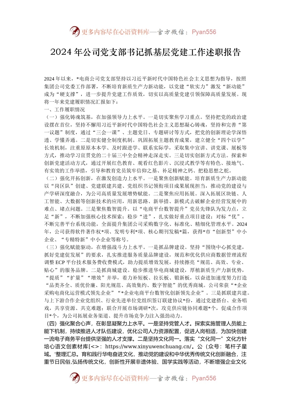 2024年公司党支部书记抓基层党建工作述职报告.docx_第1页