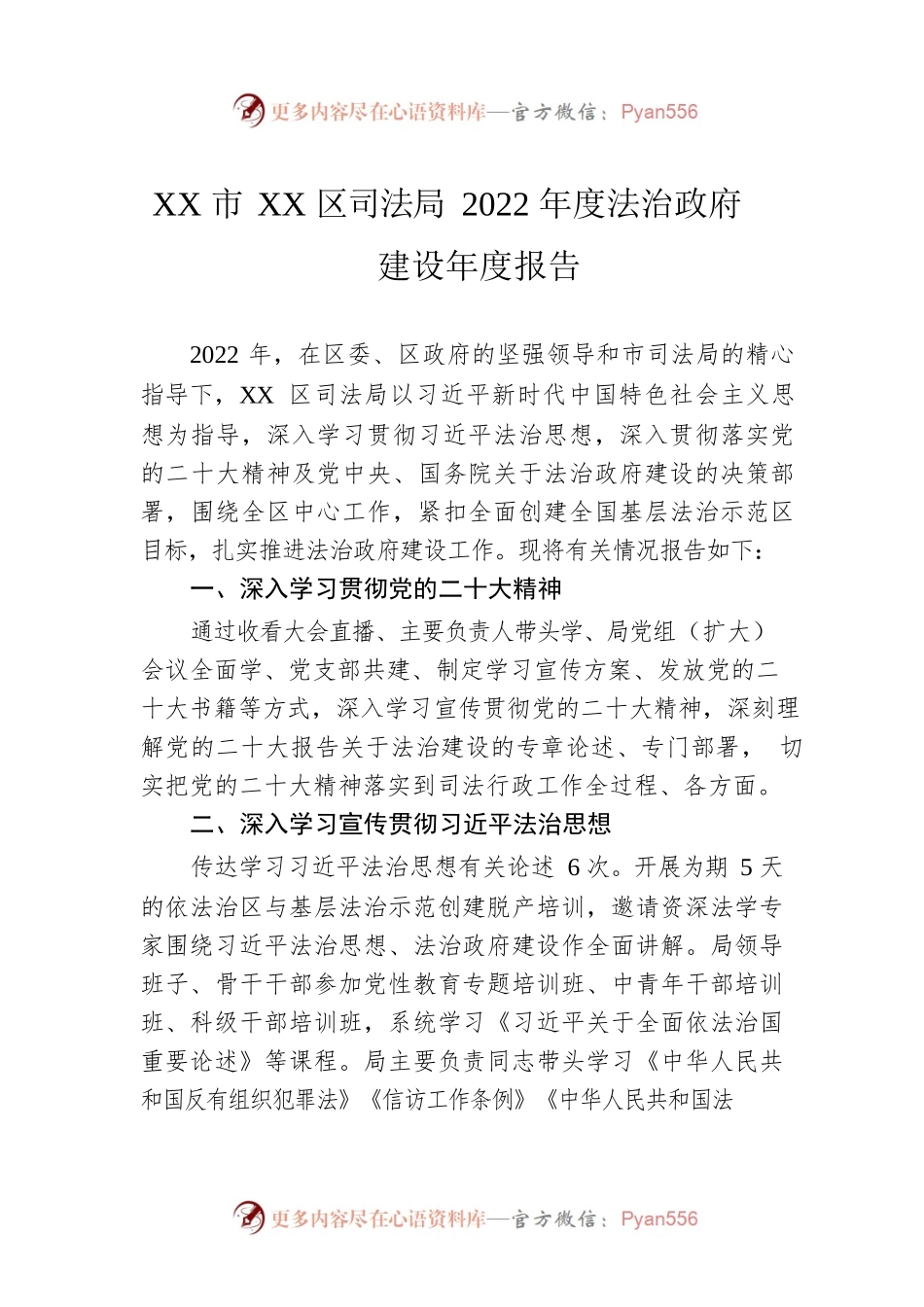 XX市XX区司法局2022年度法治政府建设年度报告（20221220）.docx_第1页
