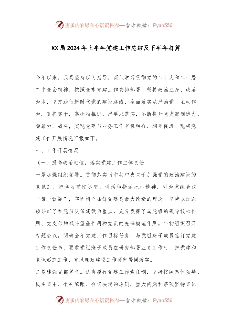 XX局2024年上半年党建工作总结及下半年打算.docx_第1页