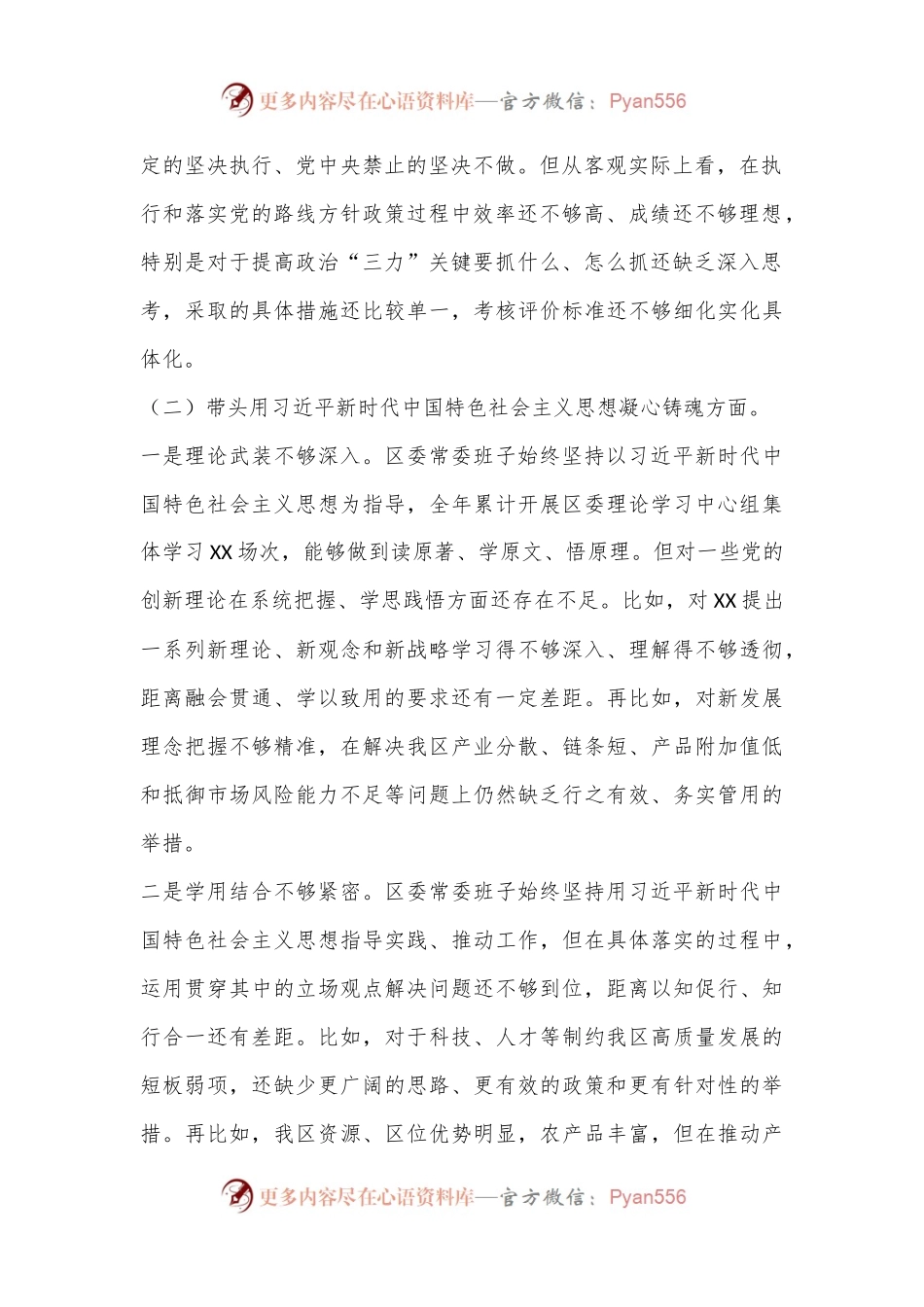 XX区委常委班子2022年度民主生活会对照检查材料（六个带头）.docx_第2页