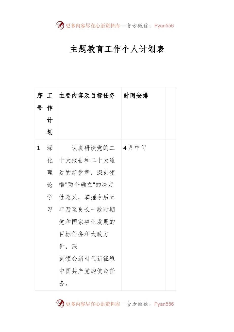 2023的主题教育工作个人计划表.docx_第1页