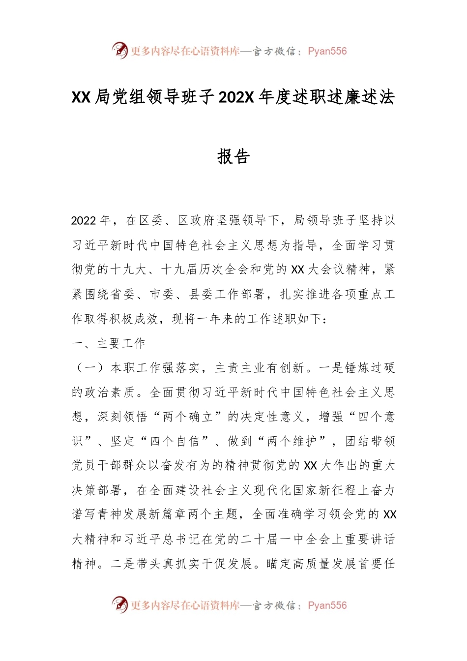 XX局党组领导班子202X年度述职述廉述法报告.docx_第1页
