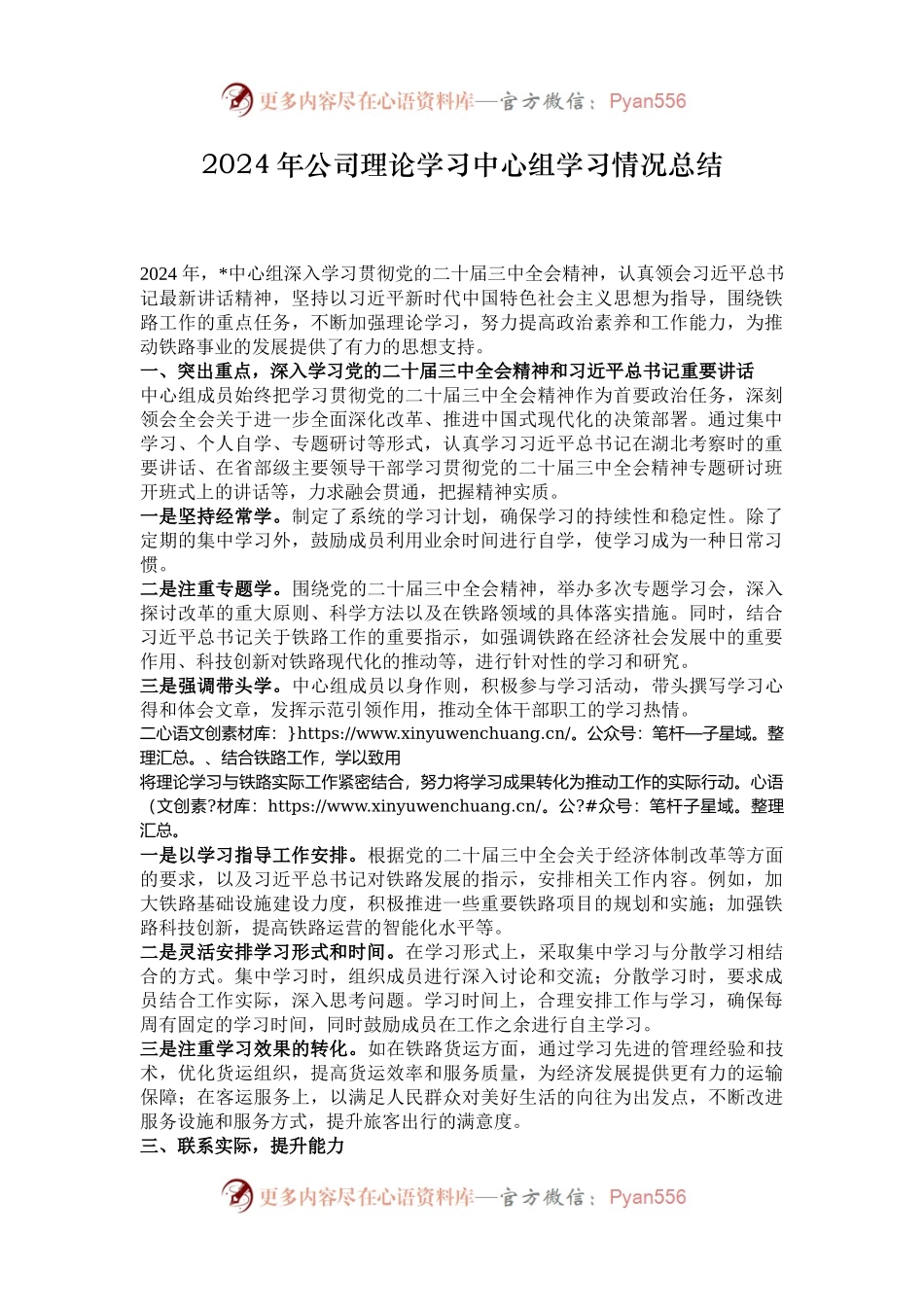 2024年公司理论学习中心组学习情况总结.docx_第1页