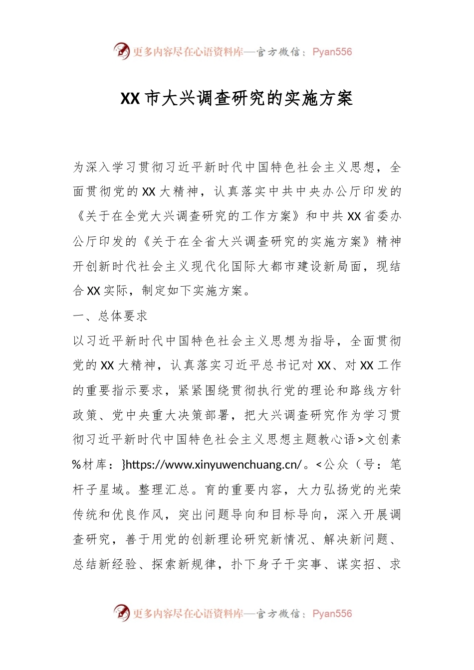 XX市大兴调查研究的实施方案.docx_第1页