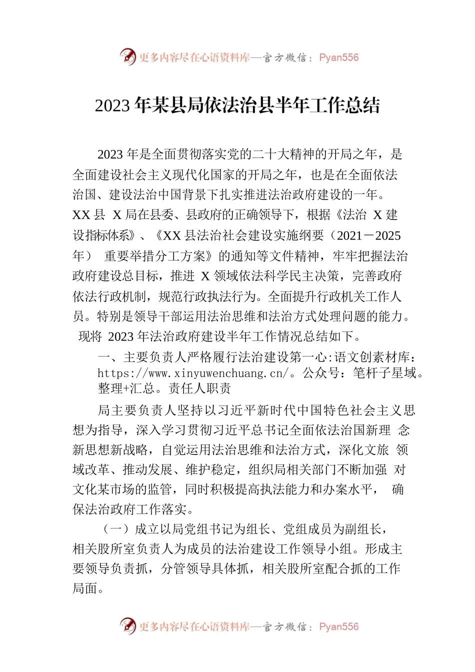 2023年某县局依法治县半年工作总结.docx_第1页