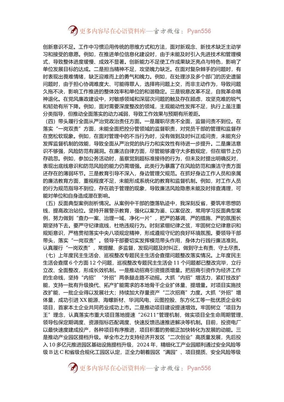 2024年度党员干部民主生活会个人对照检查材料（四个带头）.docx_第2页