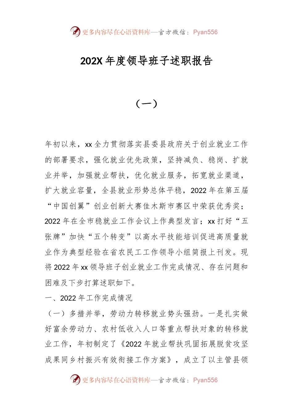 202X年度领导班子述职报告（一）.docx_第1页