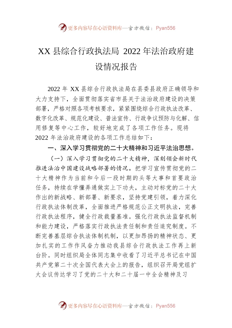XX县综合行政执法局2022年法治政府建设情况报告（20230109）.docx_第1页