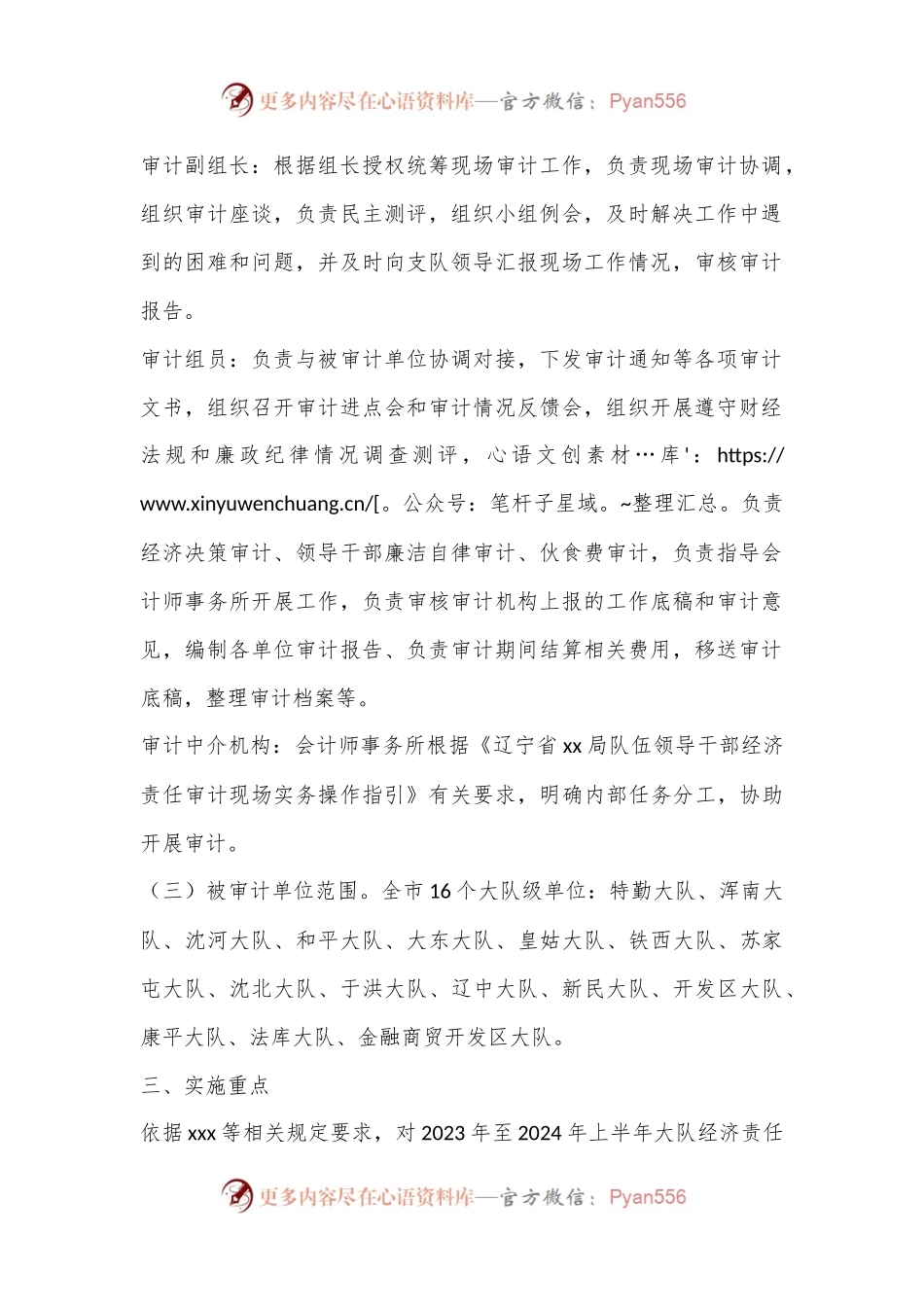 xx局队伍大队级单位领导干部经济责任审计实施方案.docx_第2页