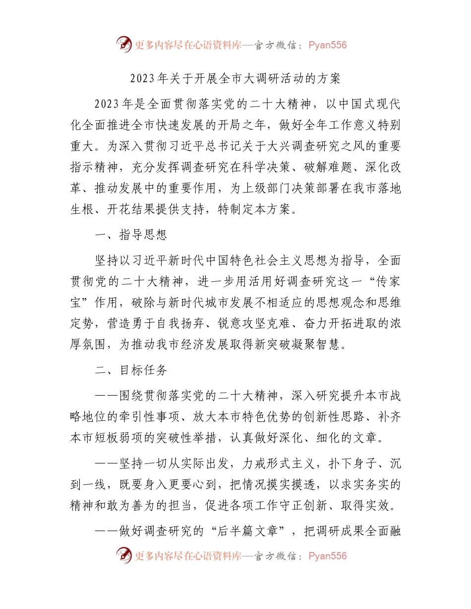2023开展全市大调研活动的方案（大兴调查研究）.docx_第1页