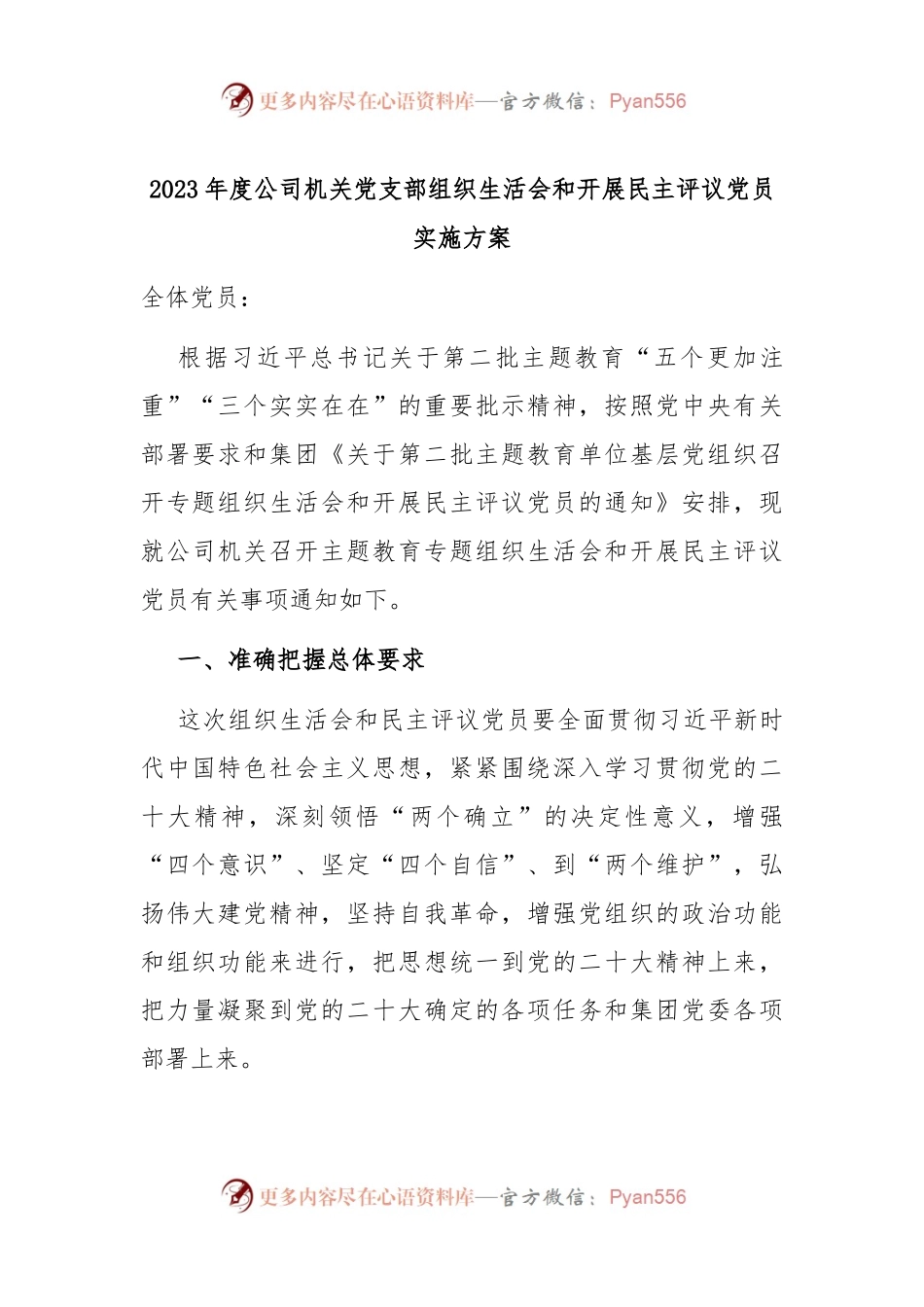 2023年度公司机关党支部组织生活会和开展民主评议党员.docx_第1页