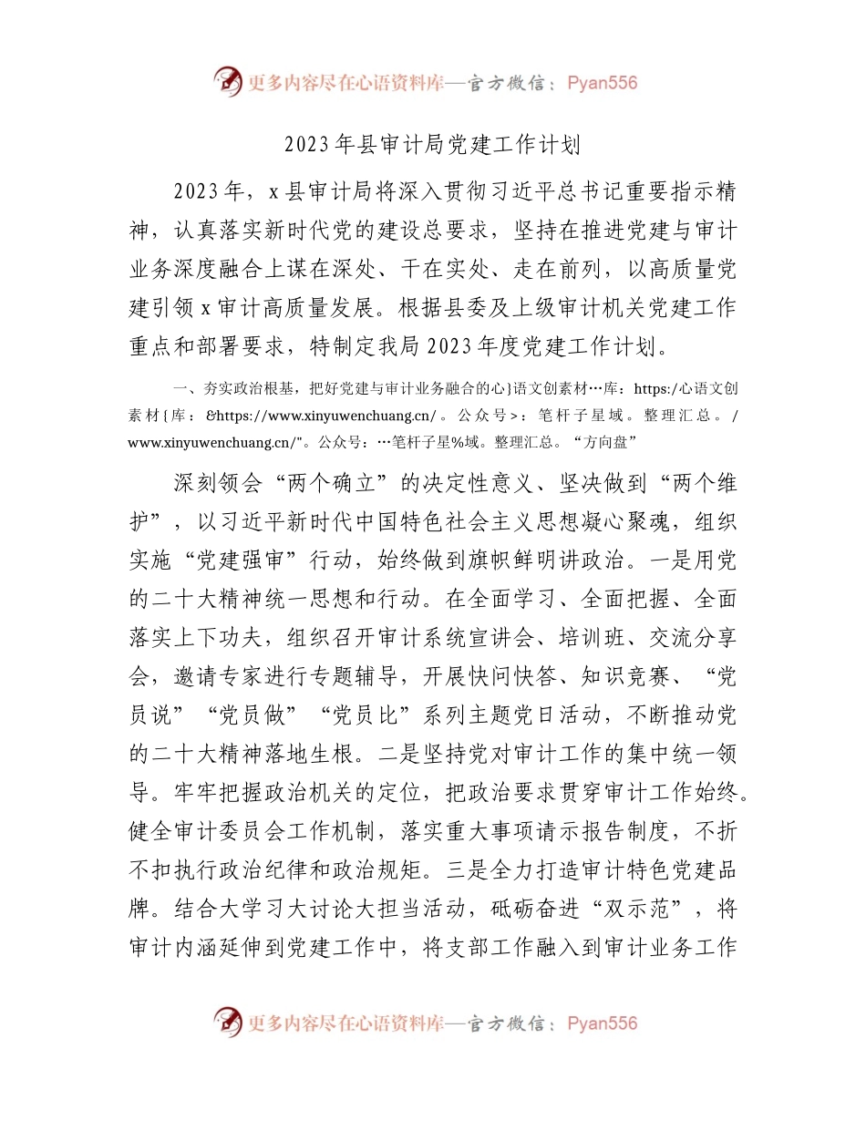 2023年审计系统党建工作计划1800字.docx_第1页