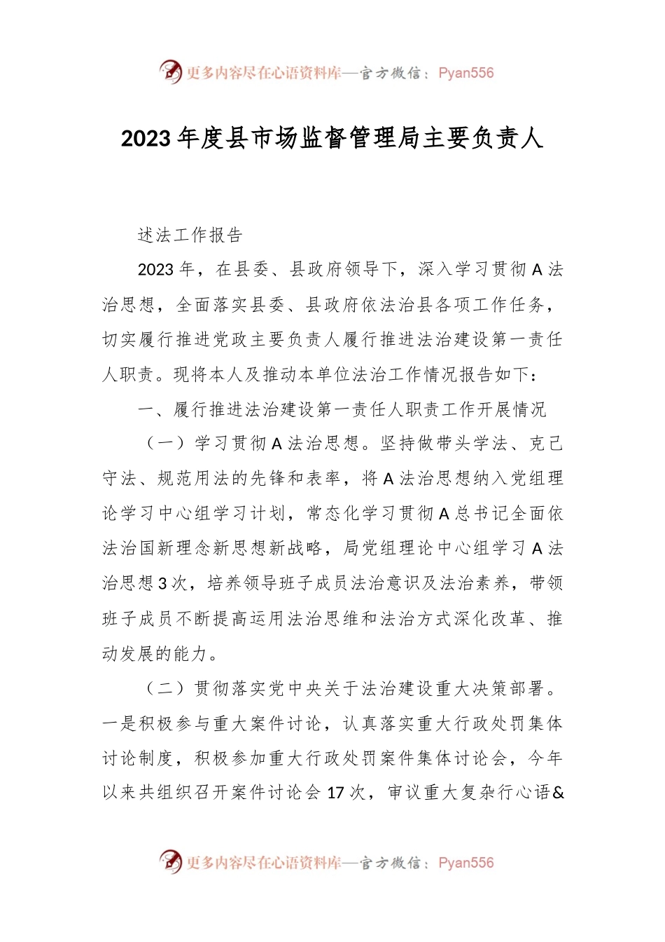 2023年度县市场监督管理局主要负责人.docx_第1页