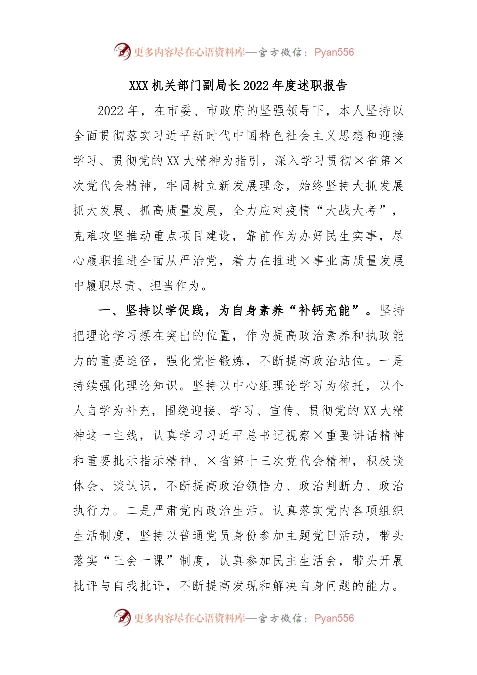 XXX机关部门副局长2022年度述职报告.docx_第1页