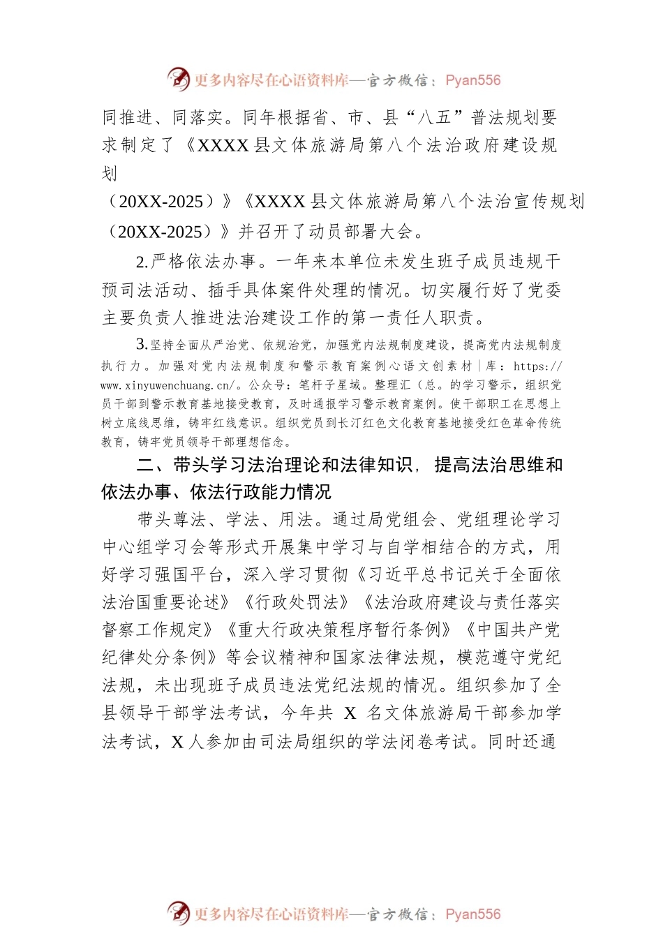 XX县文体旅游局党政主要负责人年终述法报告（202202X6）.docx_第2页