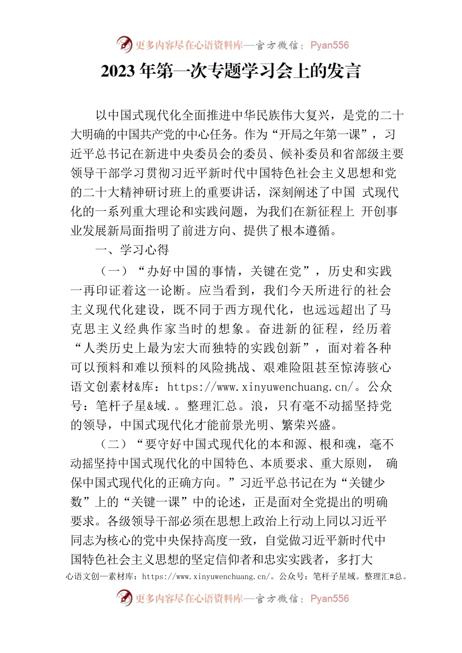 2023年第一次专题学习会发言.docx_第1页