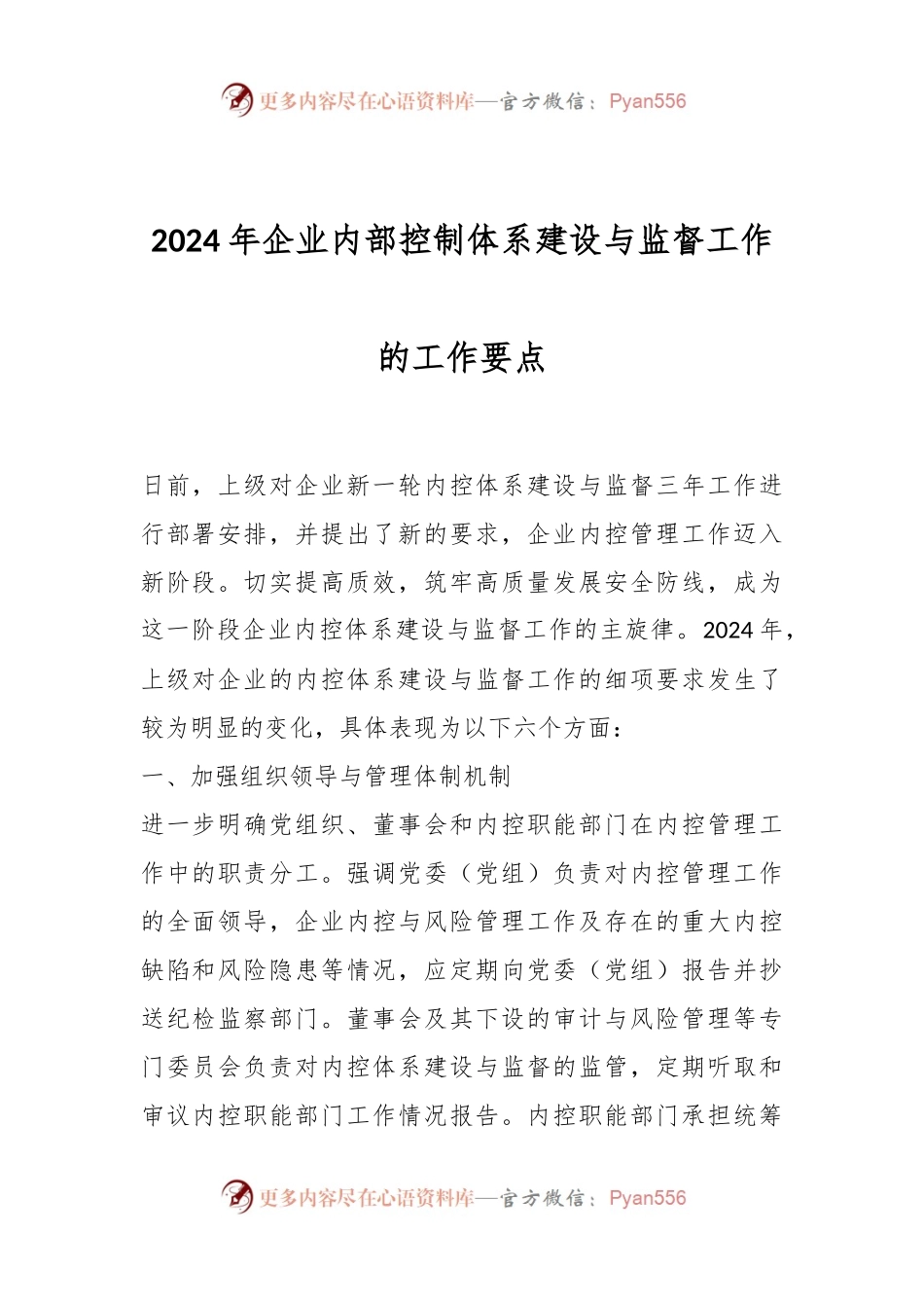2024年企业内部控制体系建设与监督工作的工作要点.docx_第1页