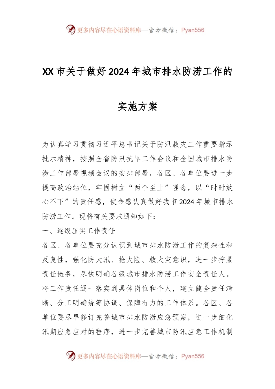 XX市关于做好2024年城市排水防涝工作的实施方案.docx_第1页