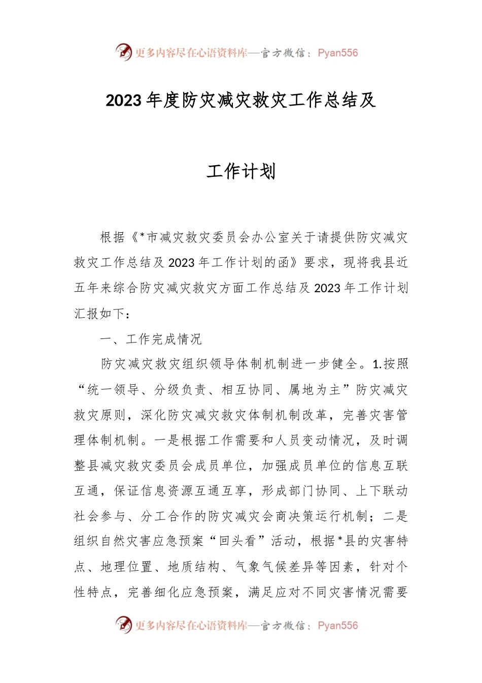 2023年度防灾减灾救灾工作总结及工作计划.docx_第1页