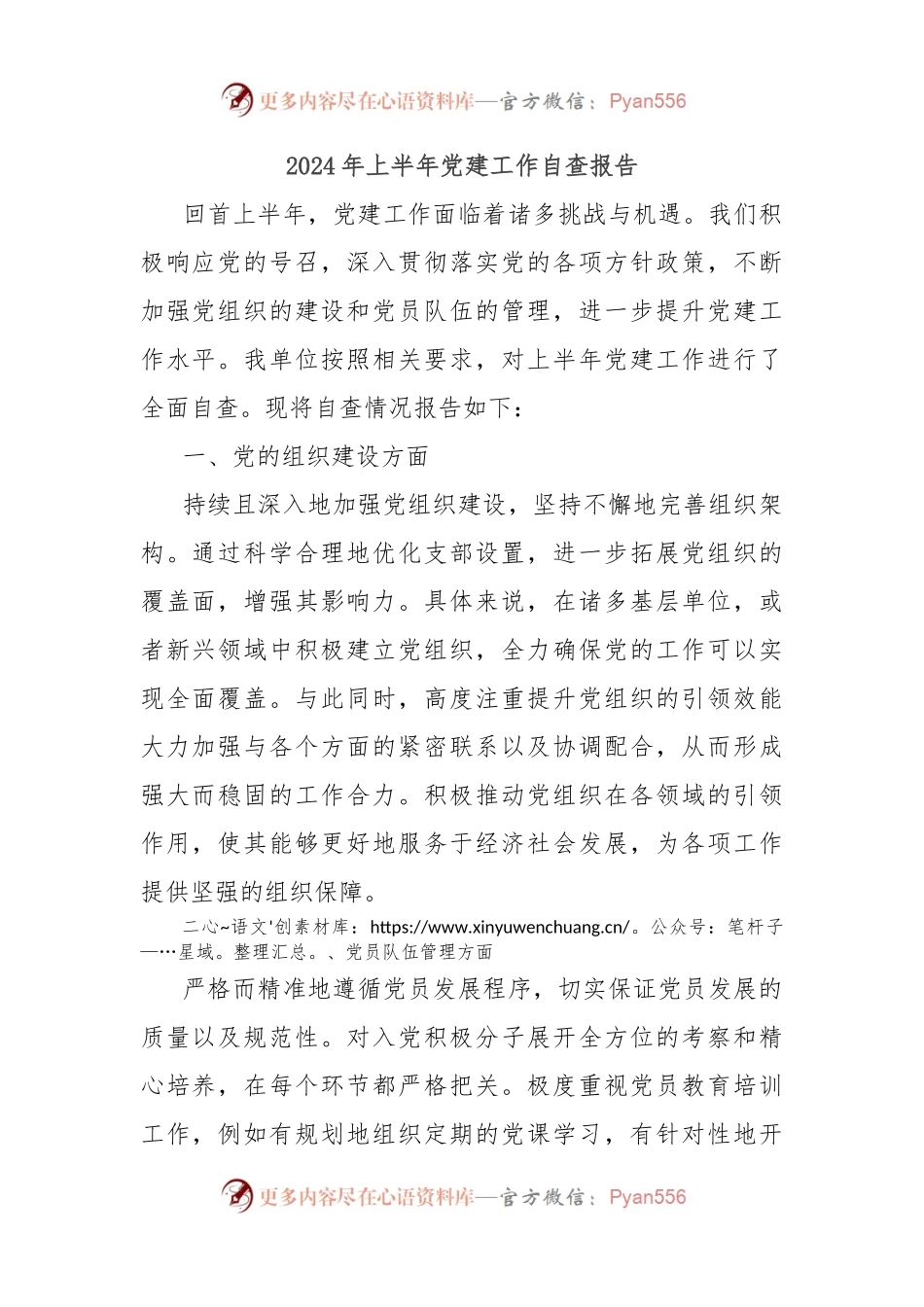 2024年上半年党建工作自查报告.docx_第1页
