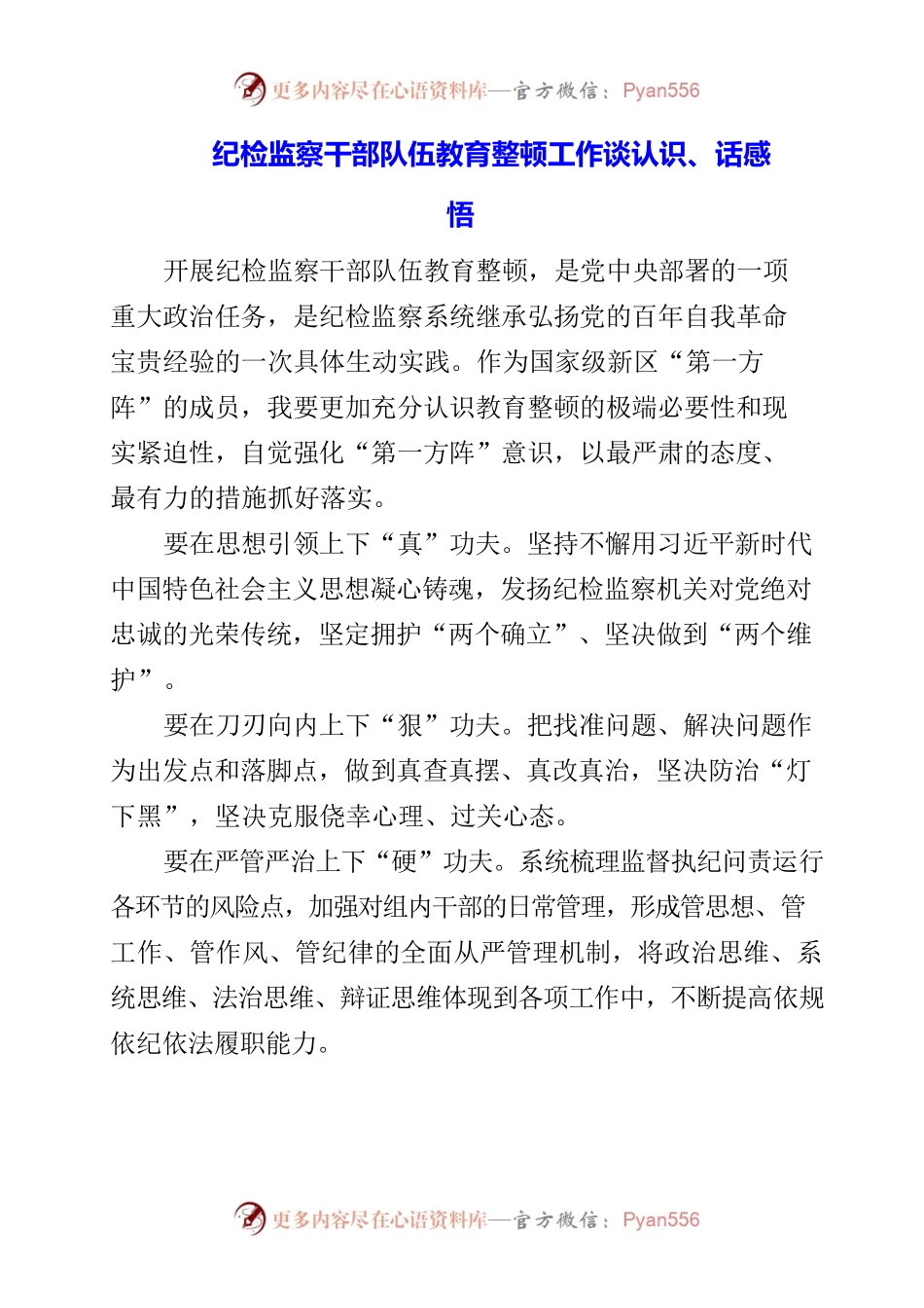 2023年纪检监察干部队伍教育整顿工作谈认识、话感悟.docx_第1页