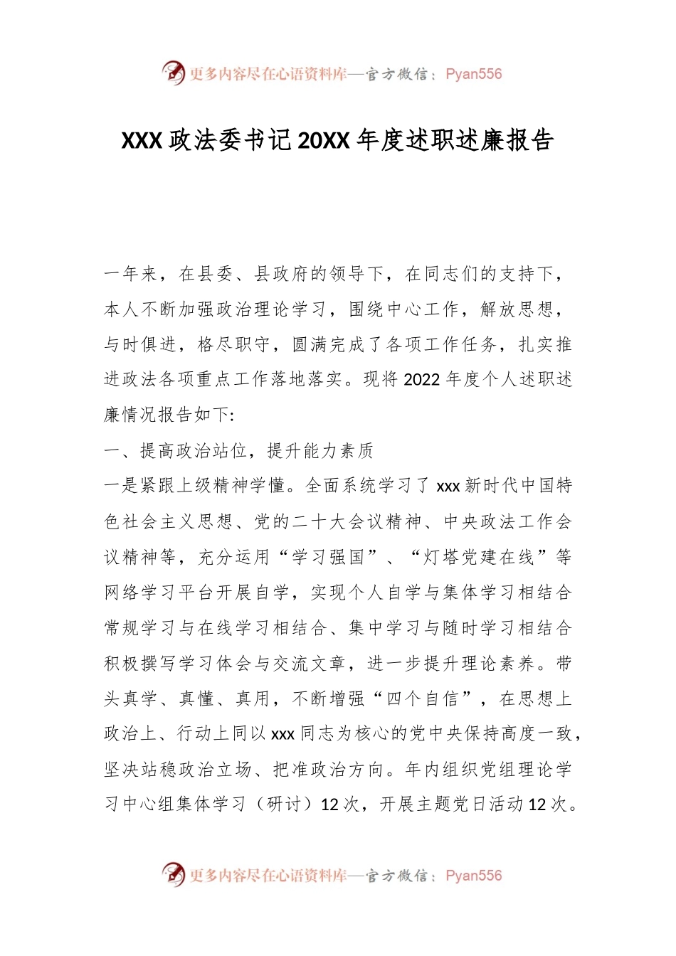 XXX政法委书记20XX年度述职述廉报告.docx_第1页