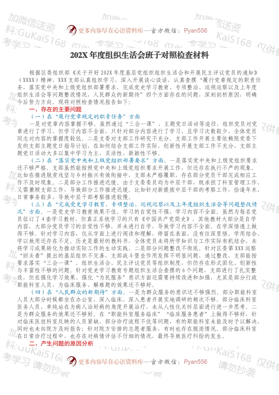 20XX年度组织生活会班子对照检查材料.docx_第1页