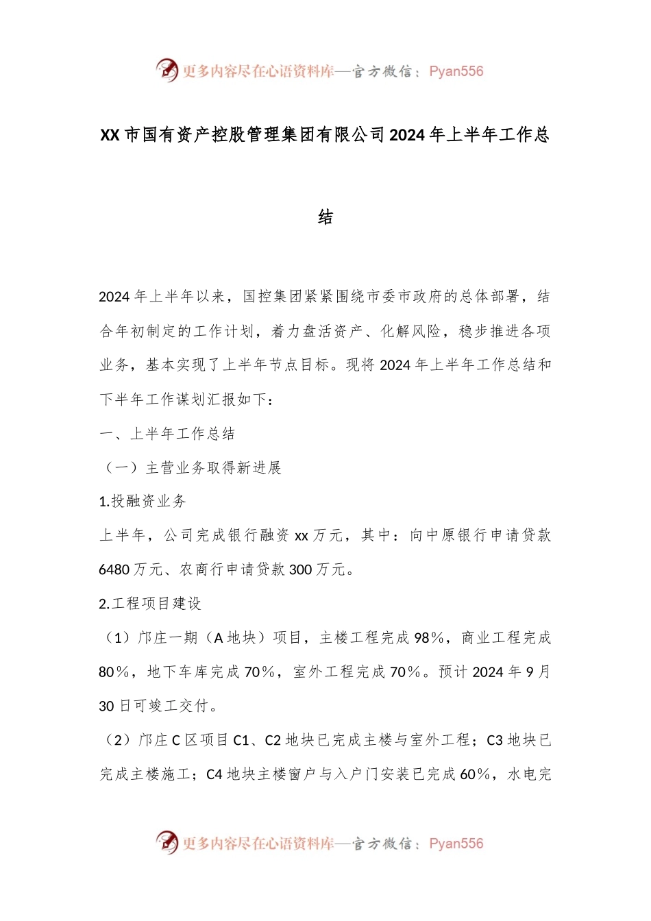 XX市国有资产控股管理集团有限公司2024年上半年工作总结.docx_第1页