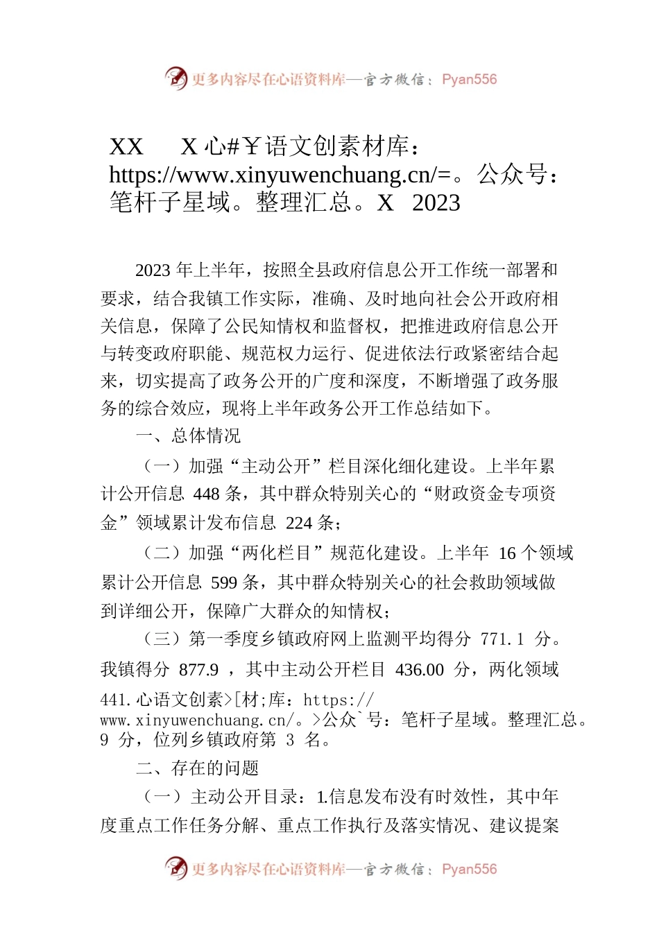 XX县XX镇2023年政务公开上半年总结（20230629）.docx_第1页
