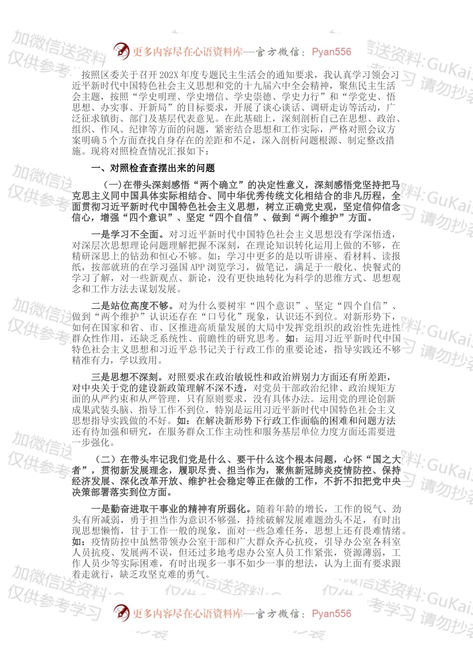 20XX年度政府办副主任党史学习教育五个带头民主生活会对照检查材料.docx_第1页