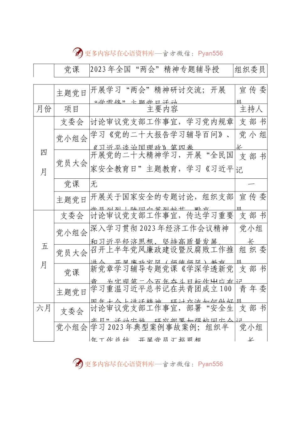 2023年教育系统基层党支部“三会一课”计划表.docx_第2页