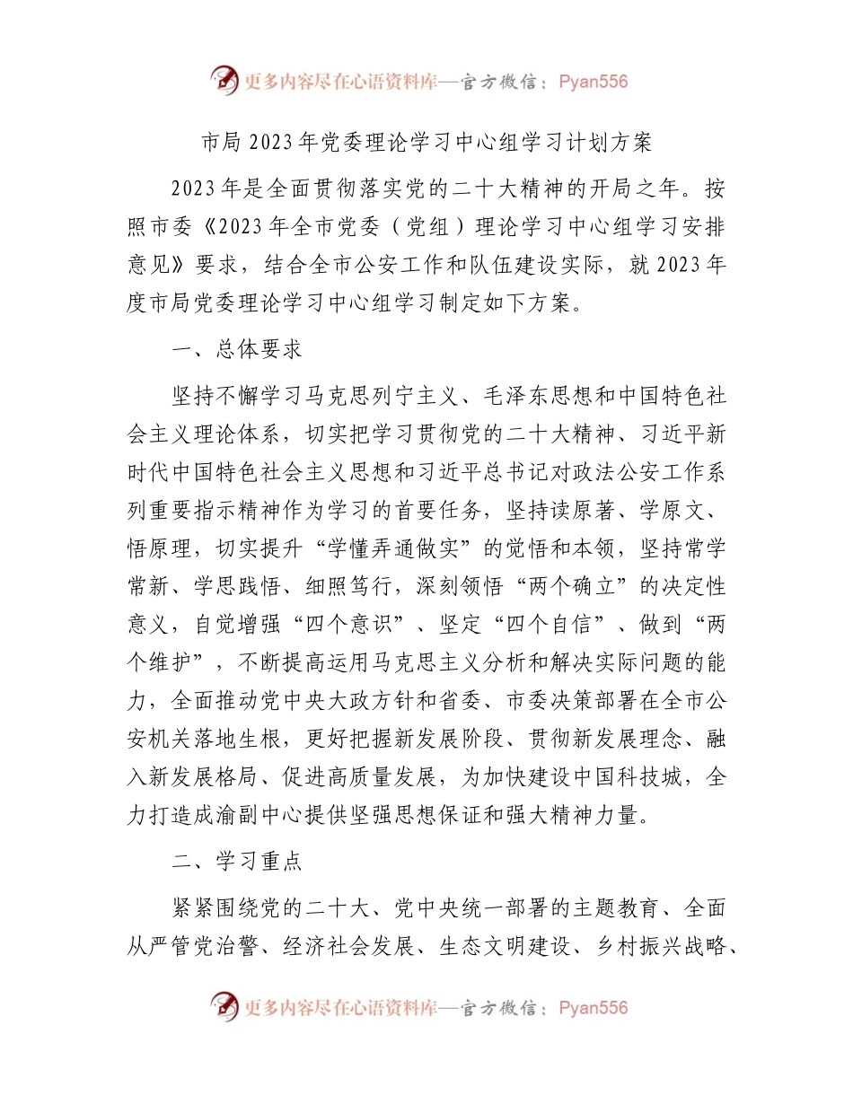 2023年理论学习中心组学习计划方案（公安5800字）.docx_第1页