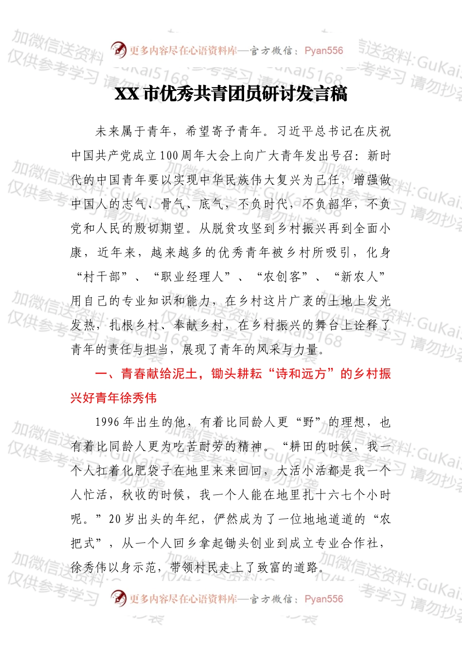 XX市优秀共青团员研讨发言稿.docx_第1页