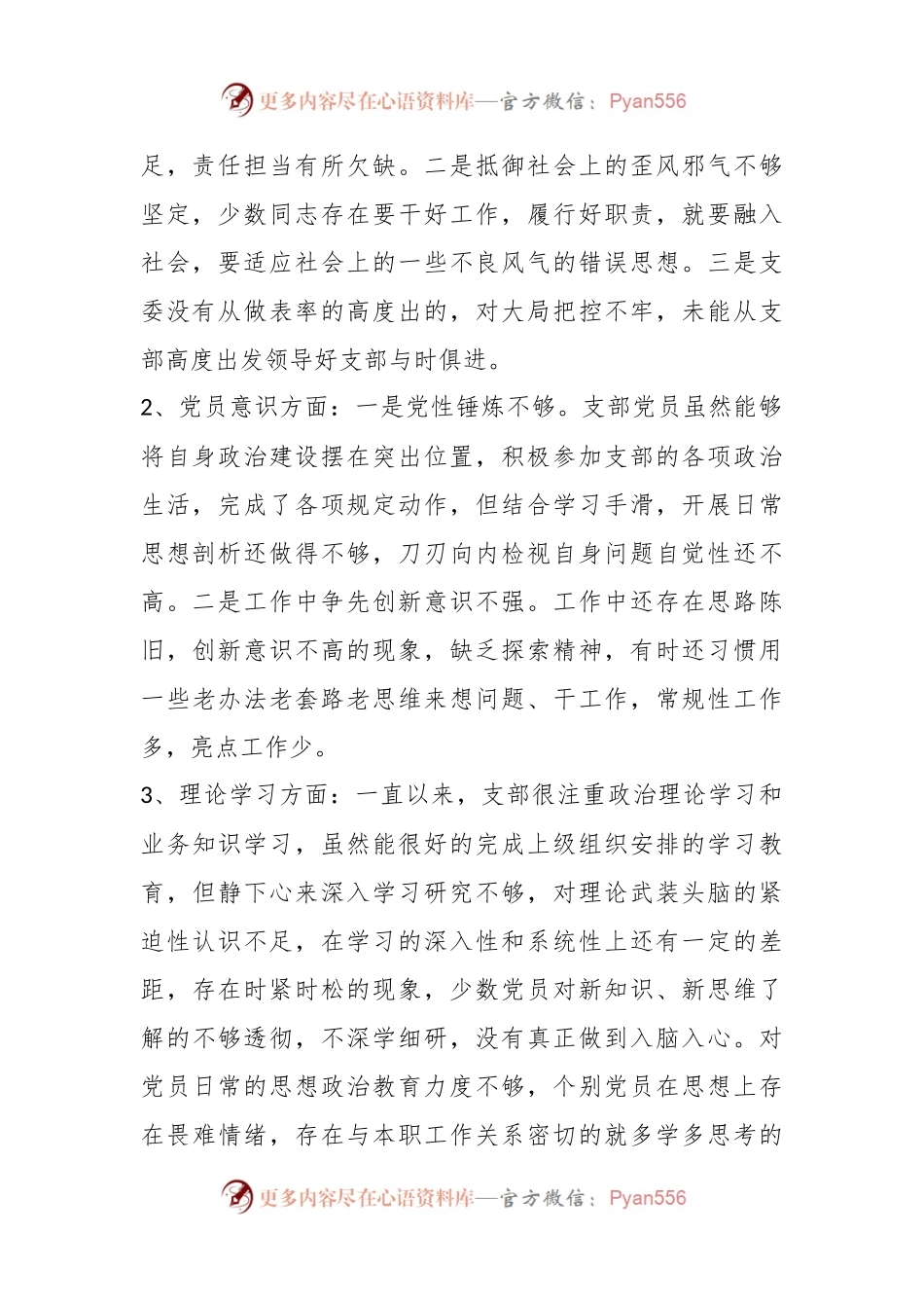XXX党支部班子上年度组织生活会对照检查材料.docx_第2页