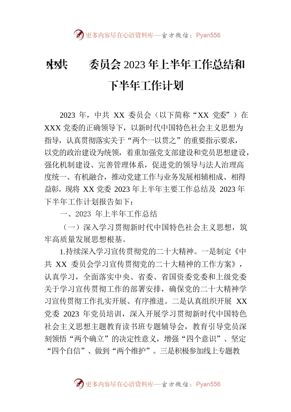 XX委员会2023年上半年工作总结和下半年工作计划.docx_第1页