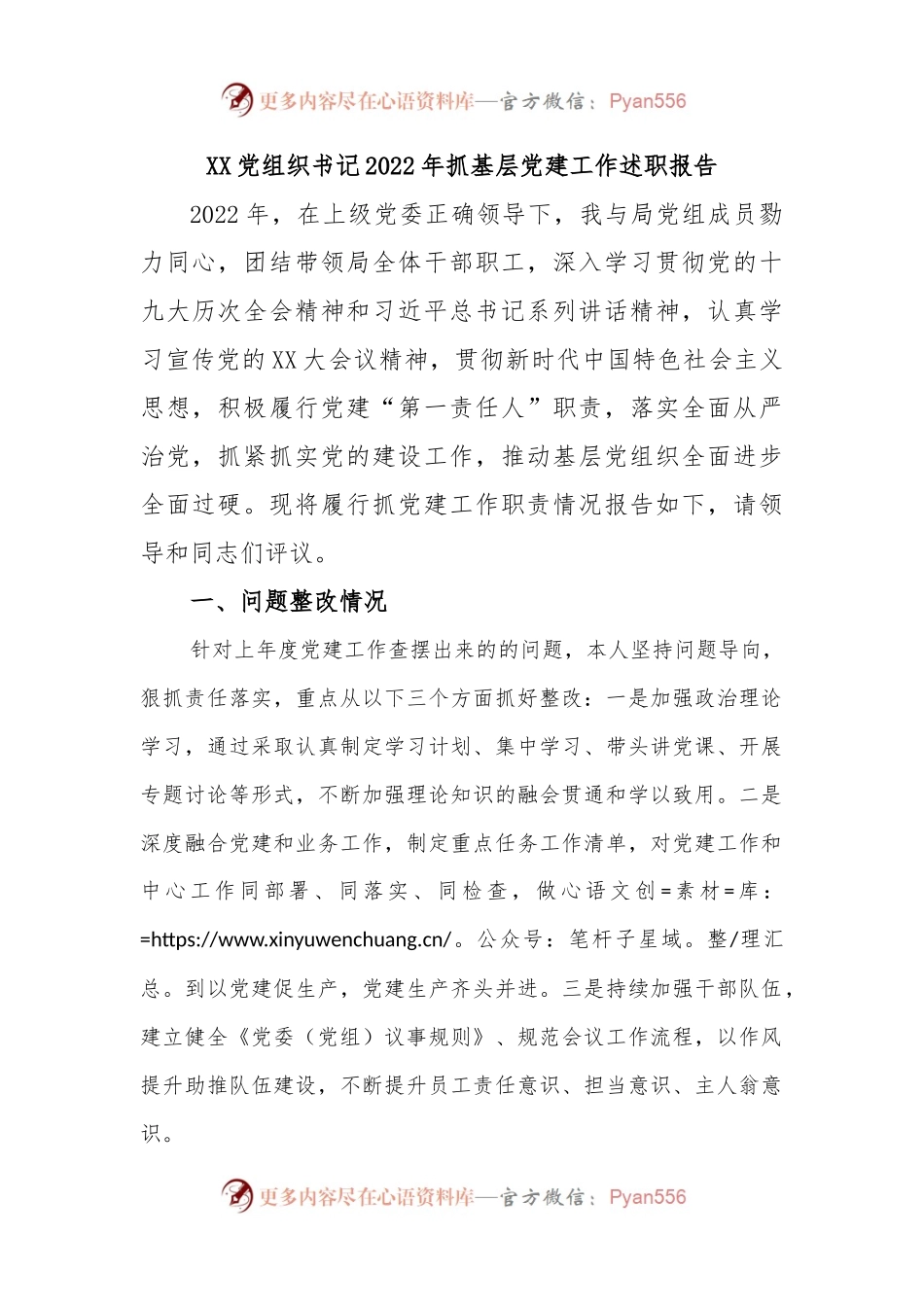 XX党组织书记2022年抓基层党建工作述职报告.docx_第1页