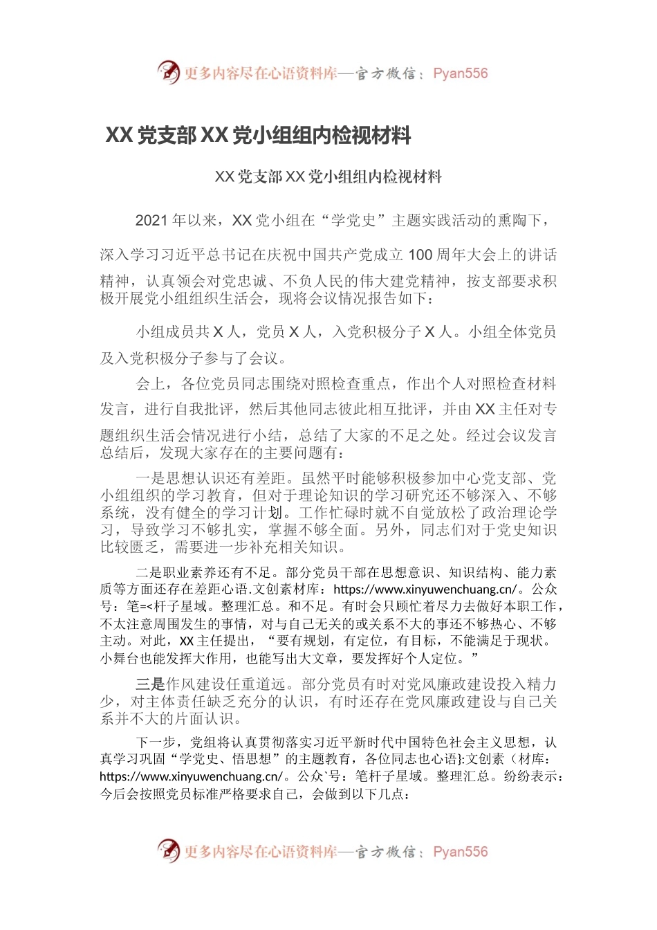 XX党支部XX党小组组内检视材料.docx_第1页
