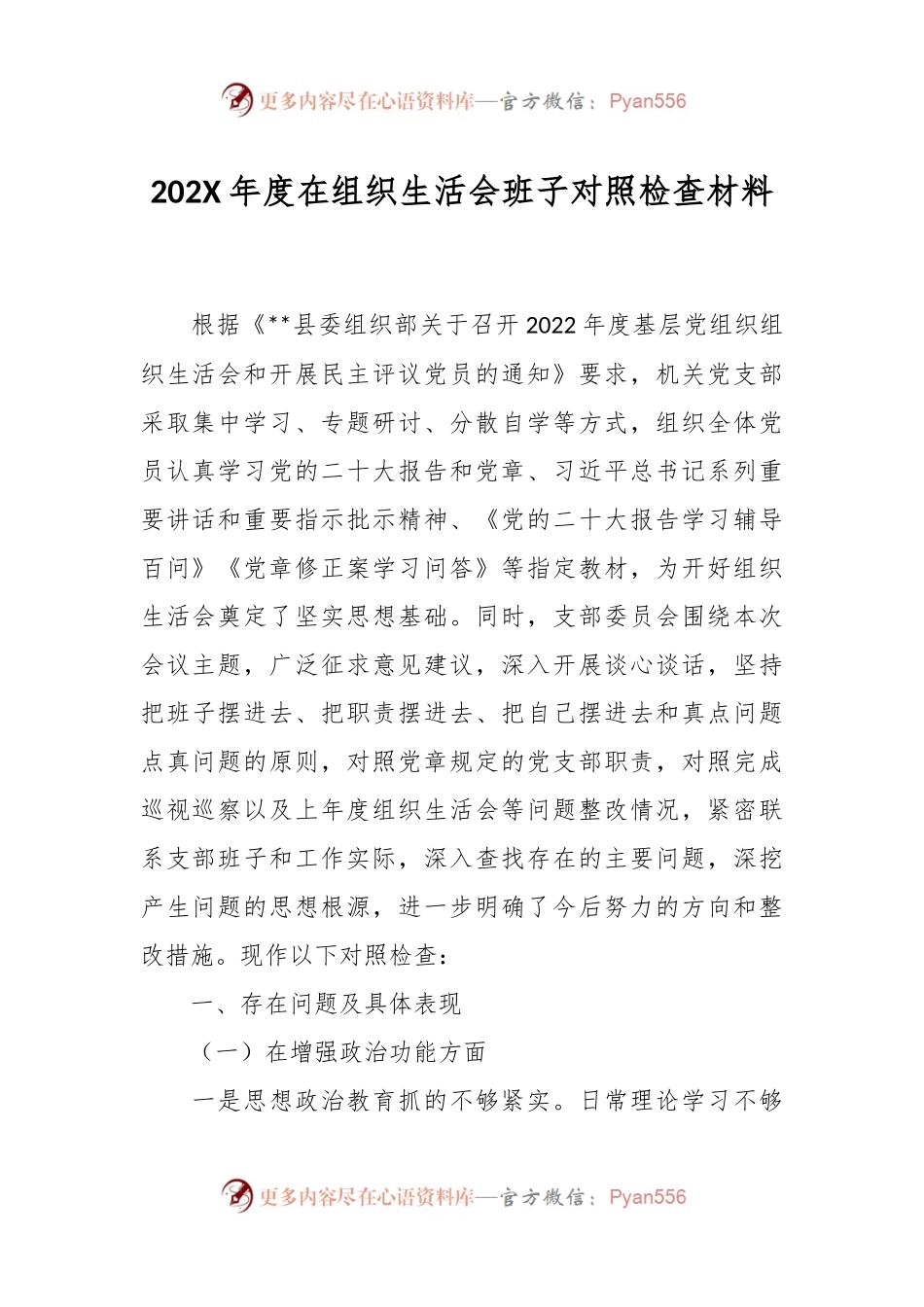 202X年度在组织生活会班子对照检查材料.docx_第1页