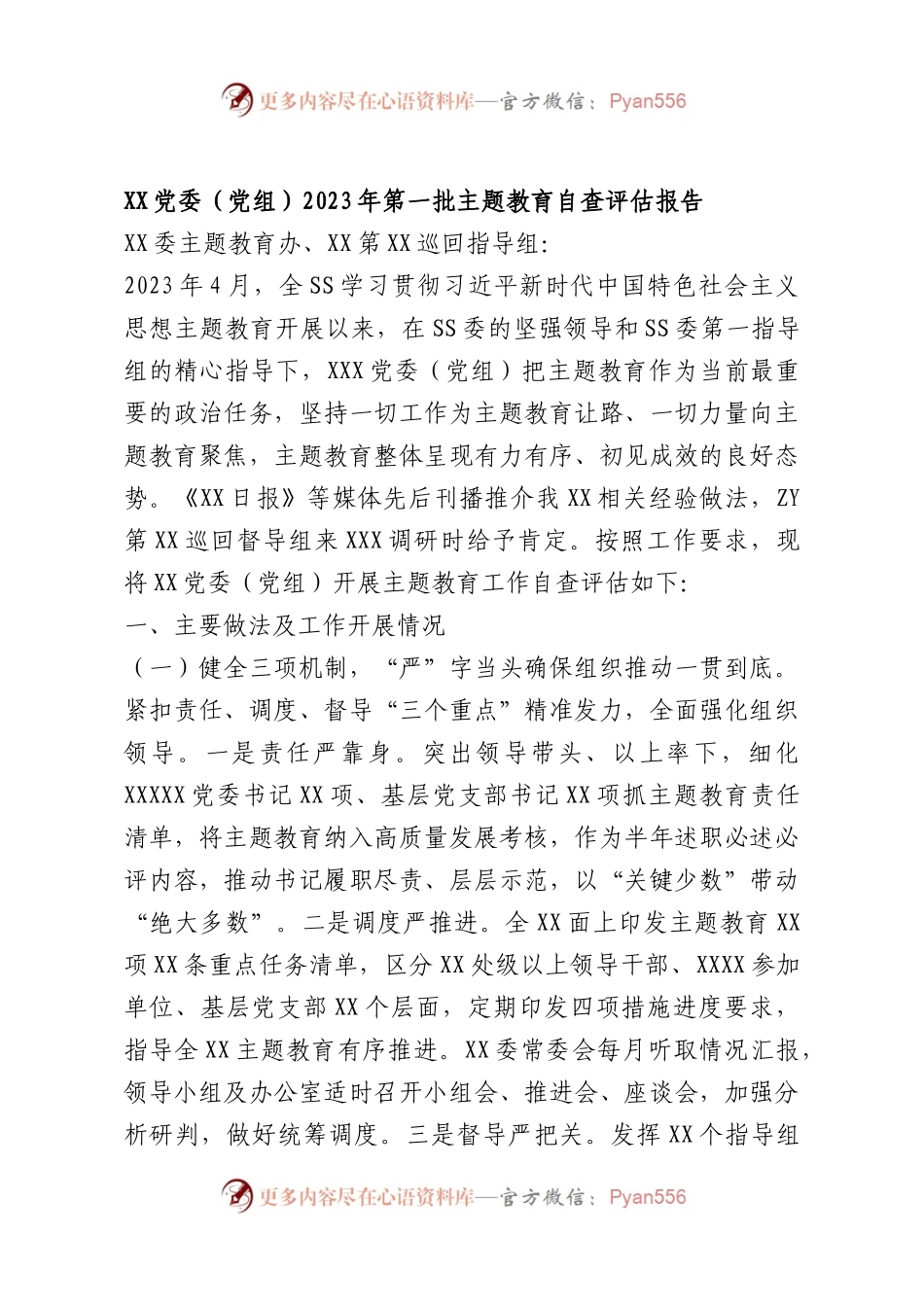 2023年第一批主题教育自查评估报告.docx_第1页