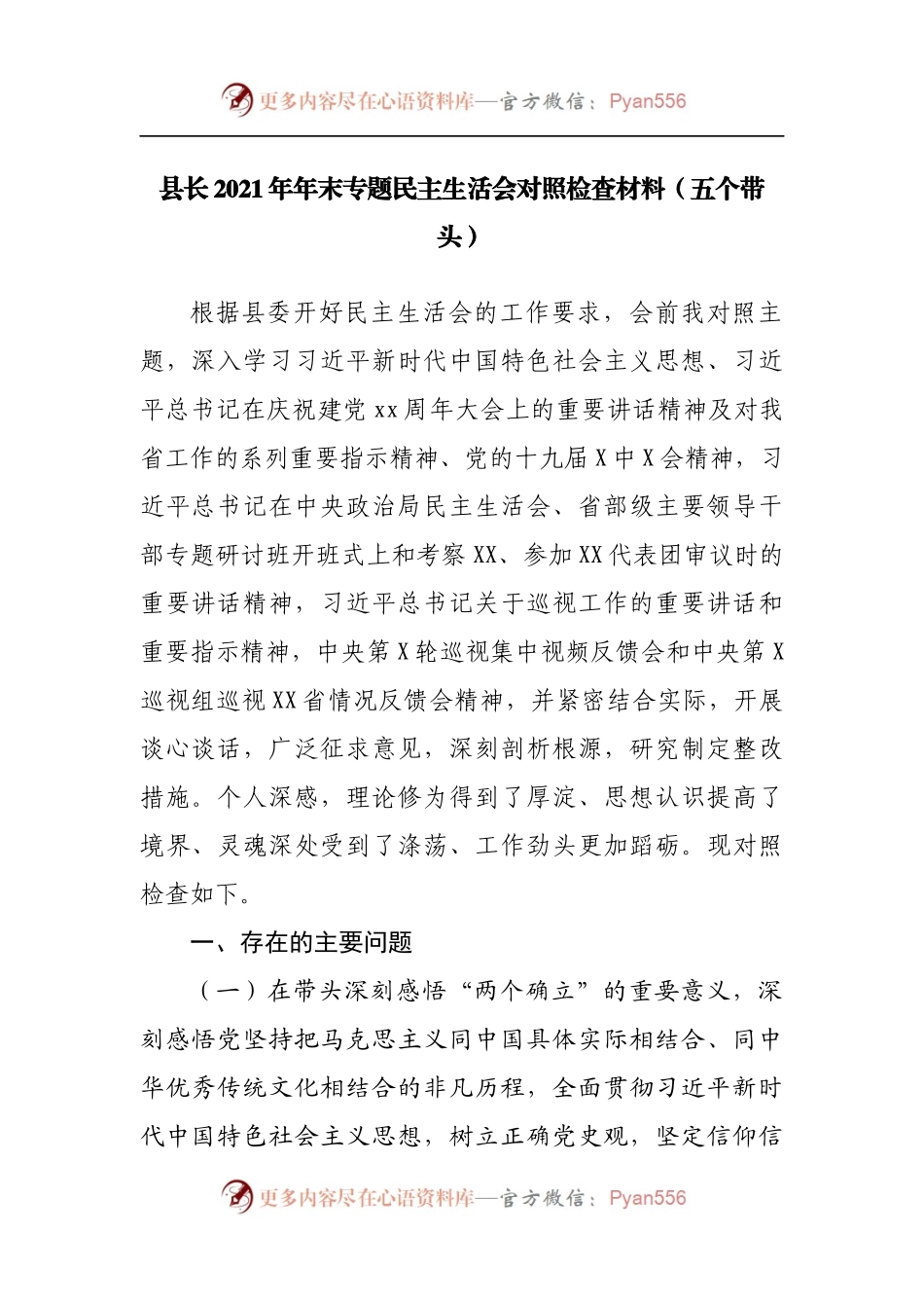 62个人2021年专题民主生活会对照检查材料[政府].docx_第1页