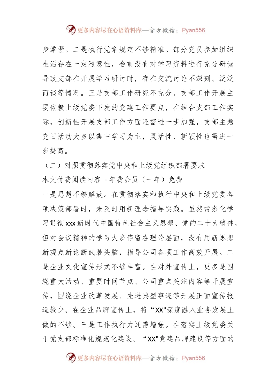 XX公司党支部委员会年度组织生活会对照检查材料.docx_第2页